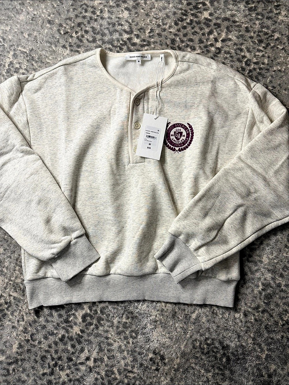 Good American The Brushed Fleece Henley Sweatshirt